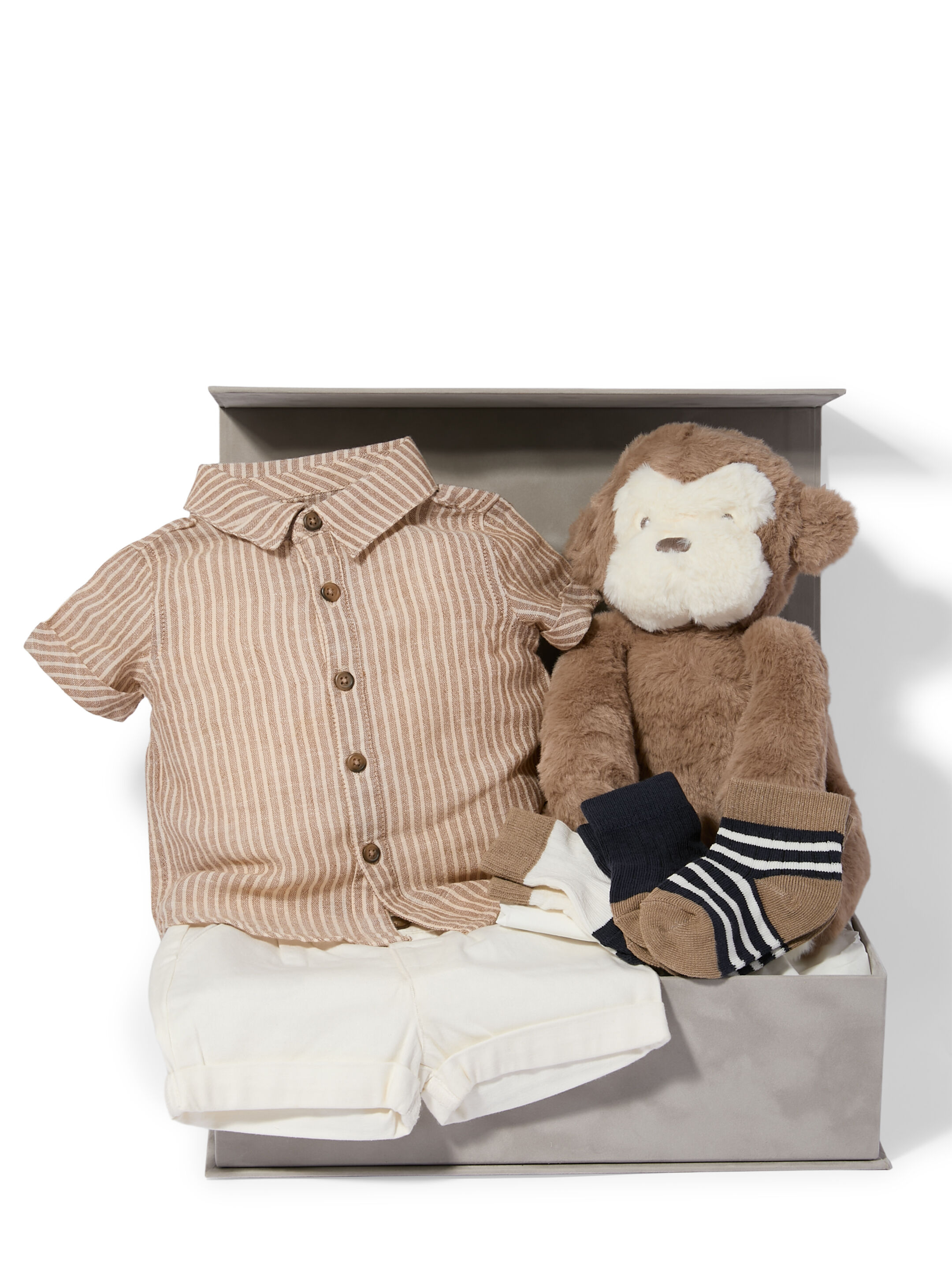 Stripped 2 Piece Suit - 4 Piece Gift Set with Soft Toy Monkey image number 1
